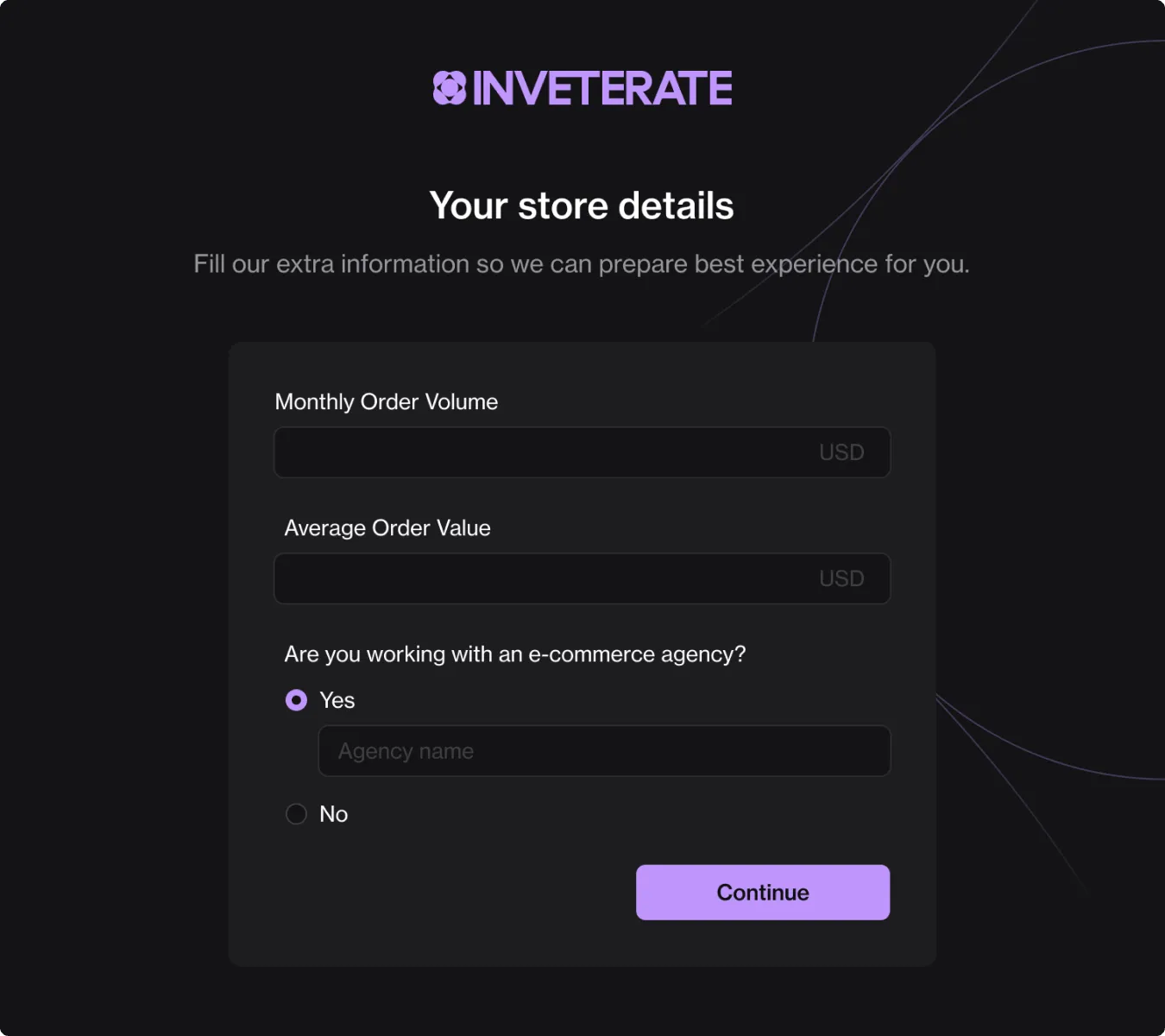 Store details onboarding form