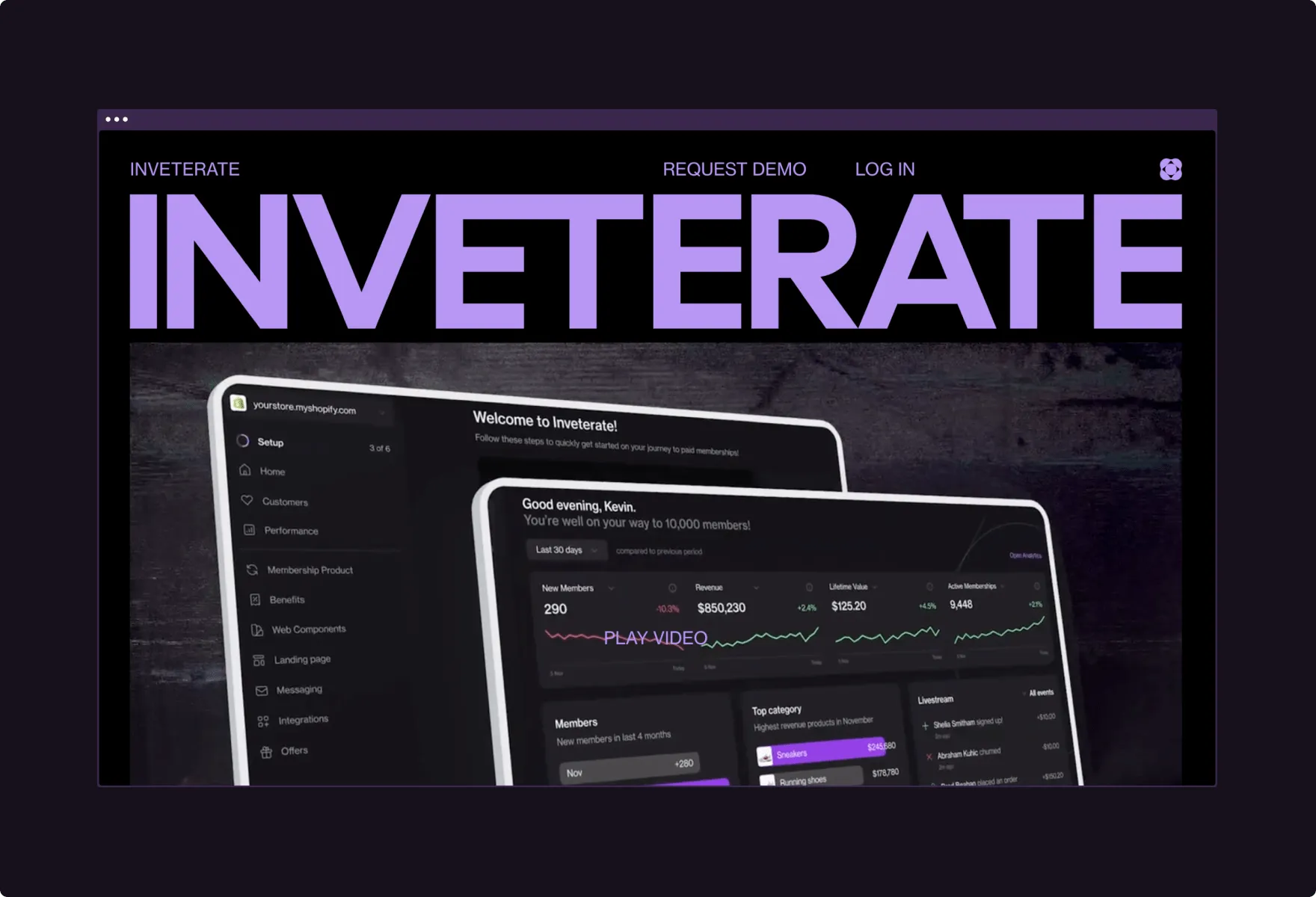 Inveterate brand wordmark and dashboard