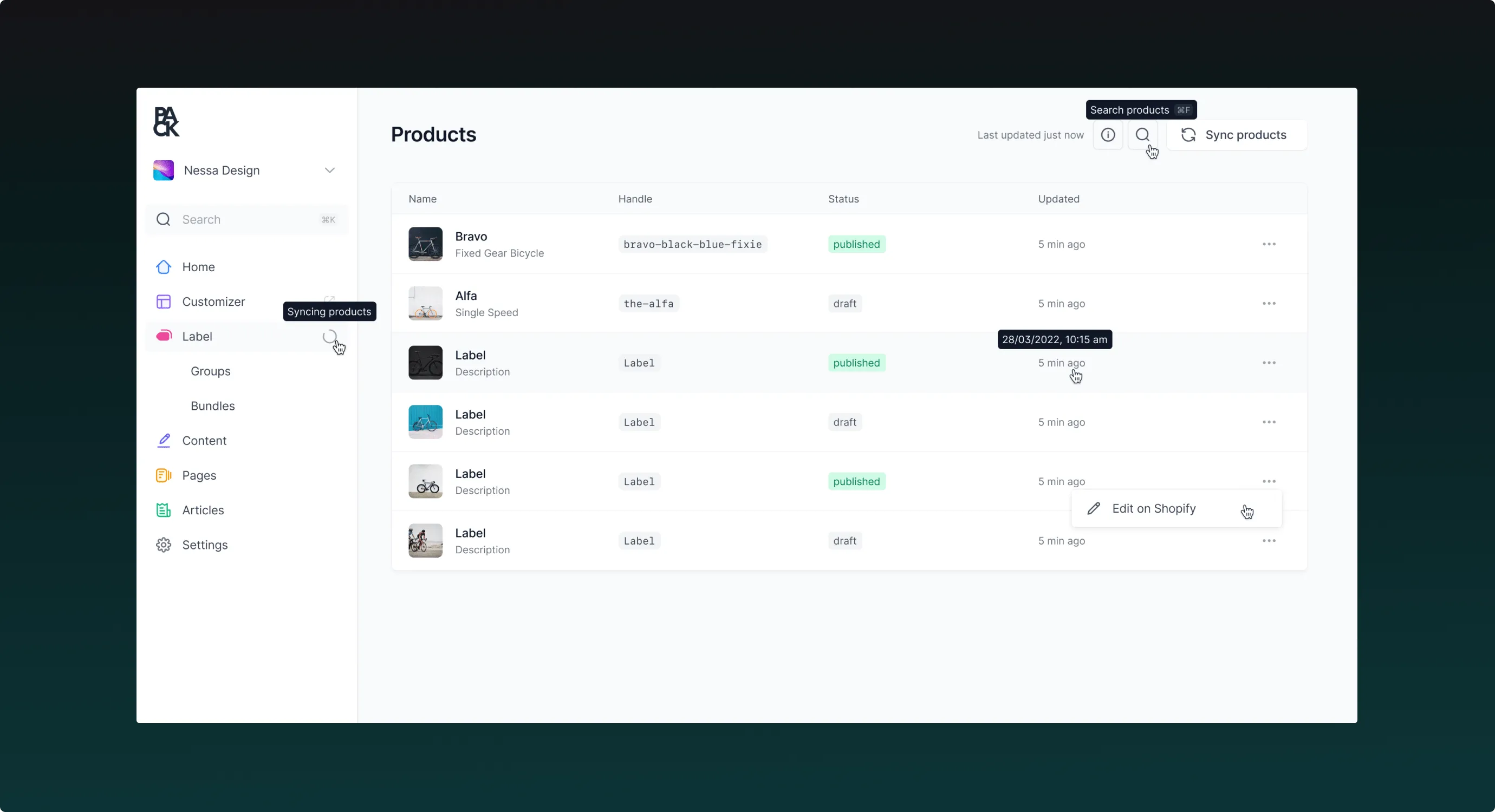 Merchandising interface