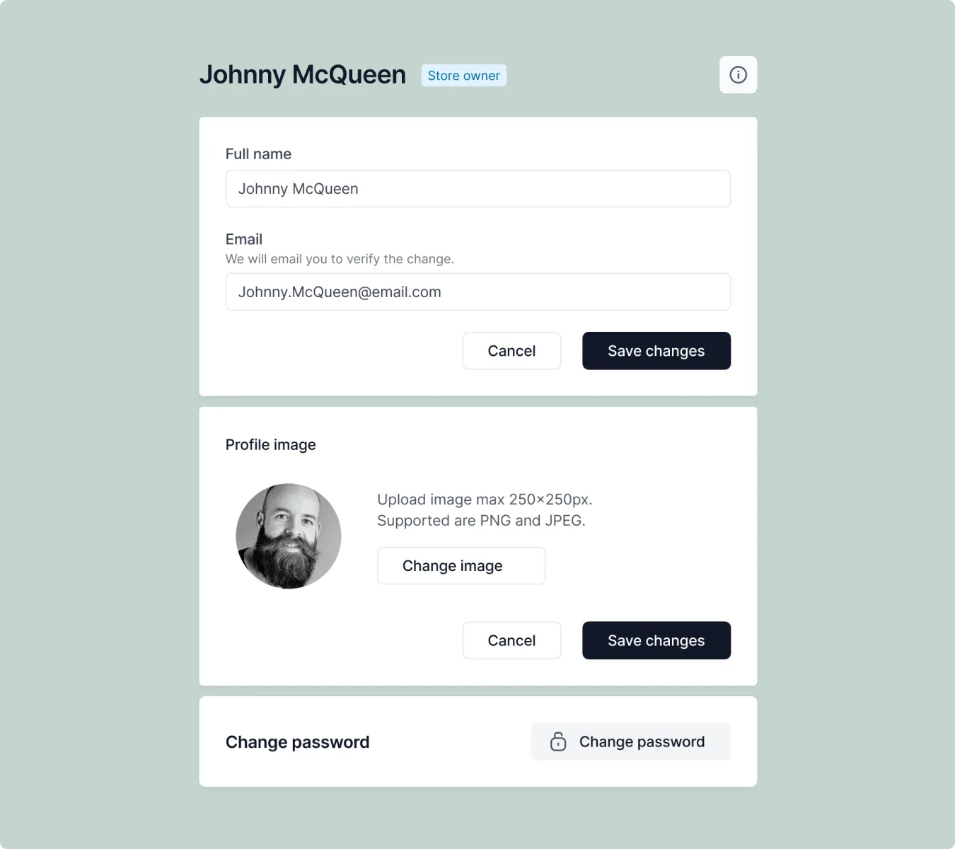 Store owner profile settings
