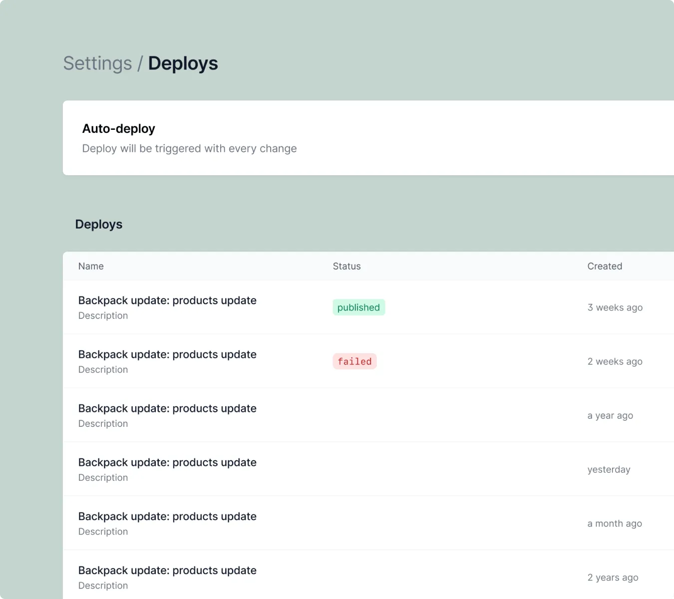 Deploy history and status