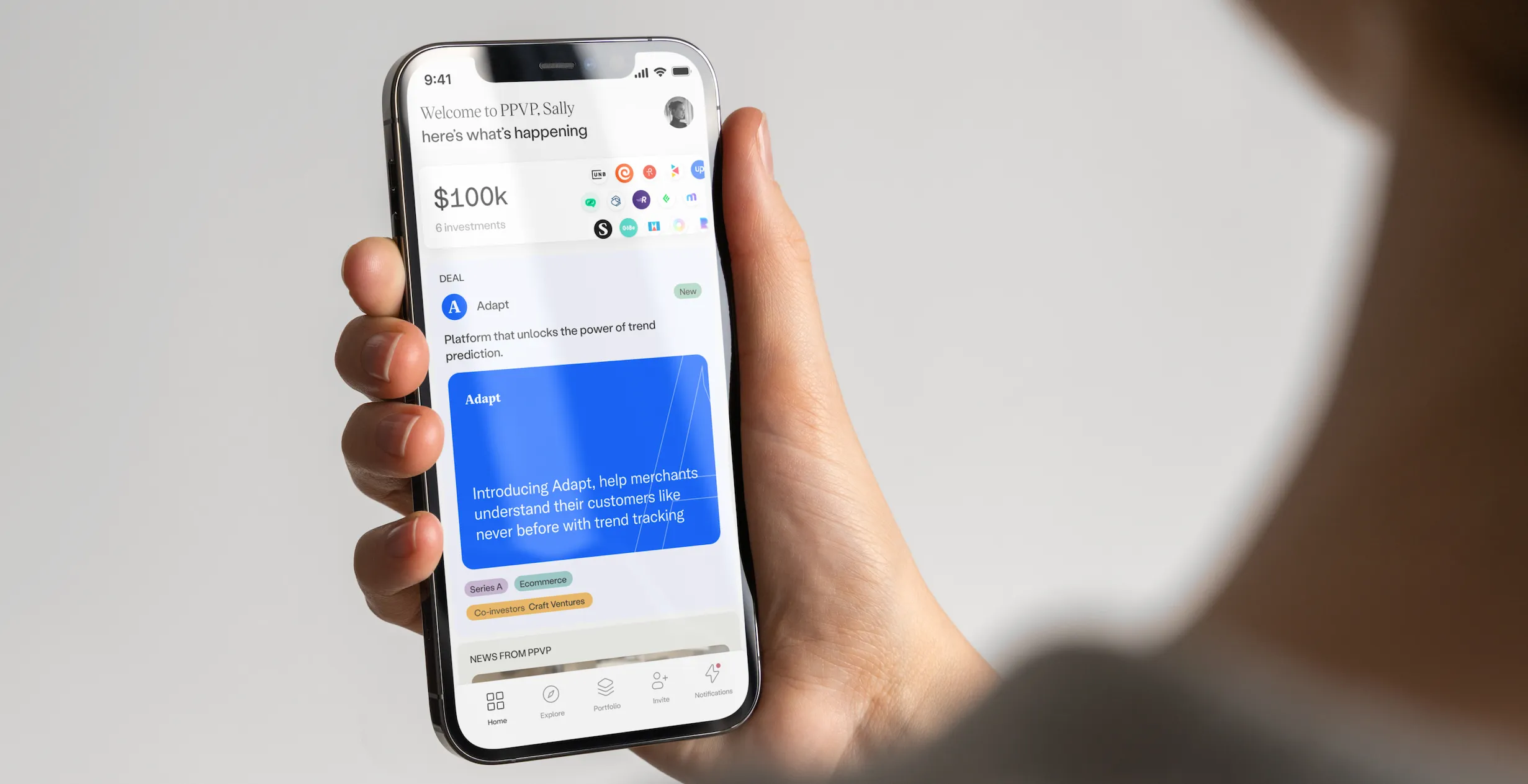 PPVP investment app home screen shown on a phone, held in hand